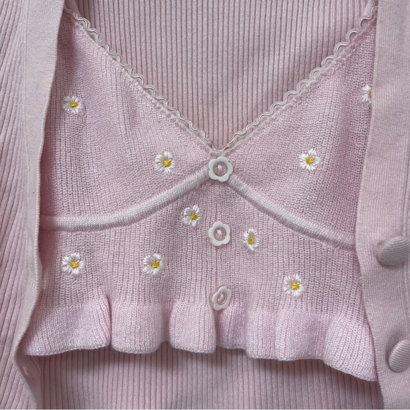 For Love & Lemons Cardigan & Bralette Pink Set Size Small - Picture 4 of 6